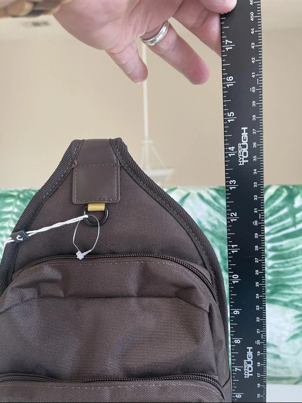 True Religion Brown Sling Belt Bag with Gold Accent